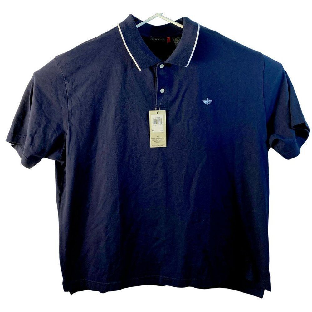 Dockers Mens Short Sleeve Perfect Performance Polo Navy w White Trim 2XL NEW